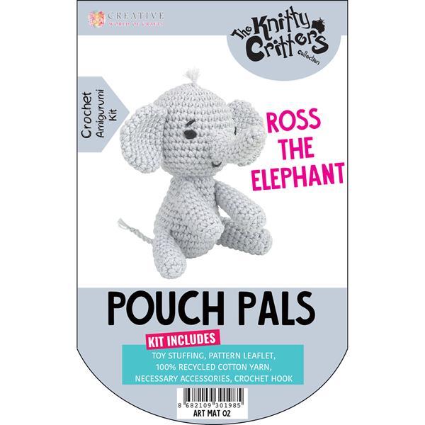 Knitty Critters Ross the Elephant Pouch Pals Crochet Kit - 579278