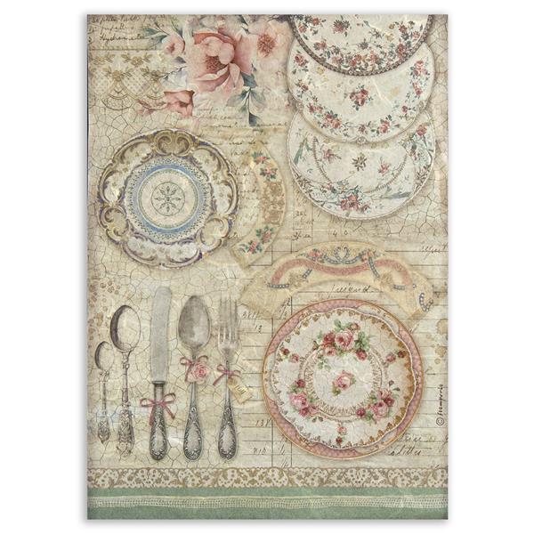 Stamperia Brocante Antiques  A4 Rice Paper - Ceramic Plates - 590049