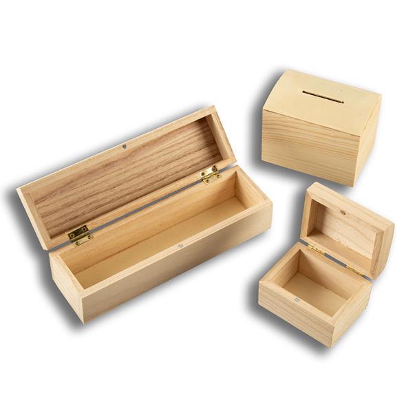 Personal Impressions 3 x Wooden Boxes - Treasure Chest, Oblong &  - 591680