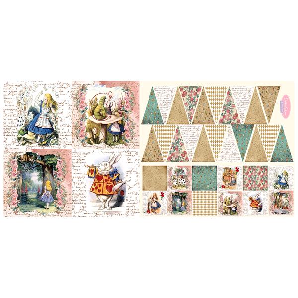 Fabric Panels Set of 9 Alice in Wonderland, Vintage Tenniel, Quilting, 100%  Cotton, Blocks, Applique, Craft 