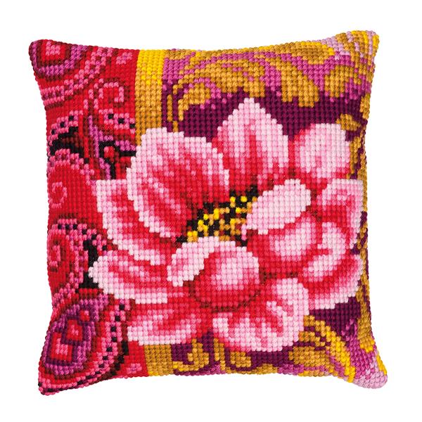 Vervaco Pink Flower Cross Stitch Cushion Kit - 607148