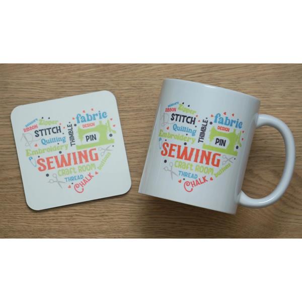 Mum's Makery ' Sewing Themed Heart' Mug & Coaster Gift Set - 607172