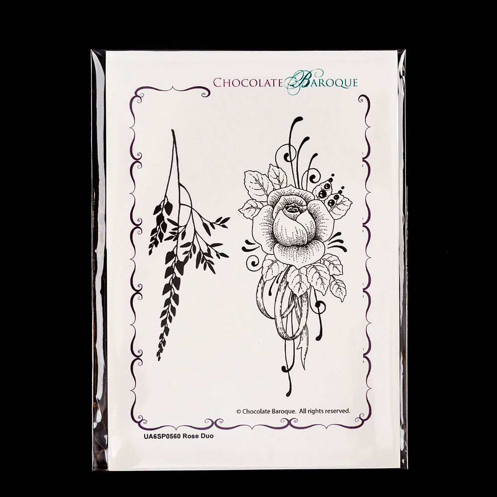 Chocolate Baroque Rose Duo A6 Stamp Sheet