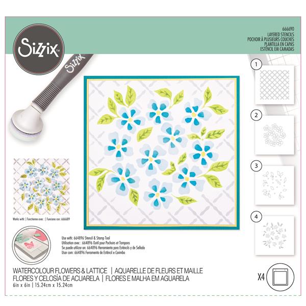 Sizzix Layered Stencils - Watercolour Flowers & Lattice by Eileen - 616816