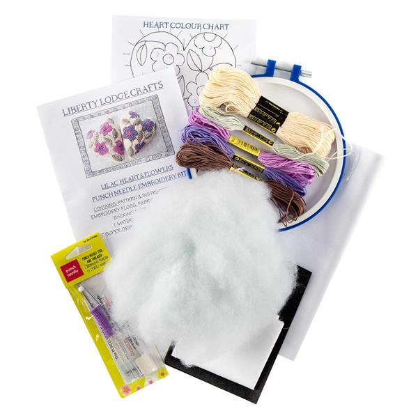 Liberty Lodge Crafts Lilac Hearts Punch Needle Starter Kit with 6 - 635115
