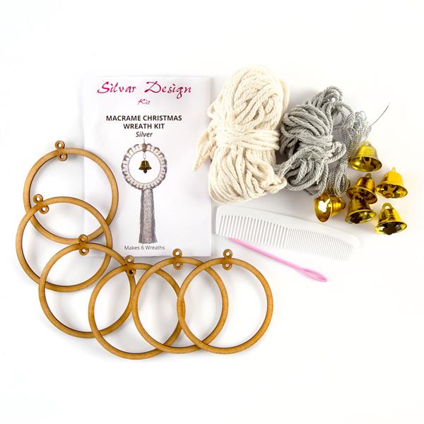 Silvar Design Macrame Christmas Wreath Kit - Makes 6 - Silver - 640297