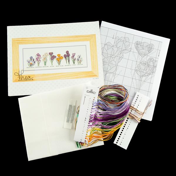 Thea Gouverneur Crocus Panel Cross Stitch Kit with Assorted Sewin - 642814