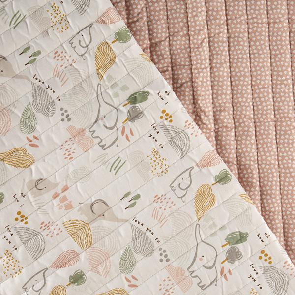 Higgs & Higgs White Elephant / Pink Quilted Cotton 1m Fabric - 646385