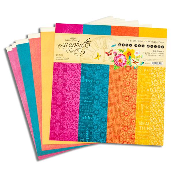 Graphic 45 Let's Get Artsy 12x12" Patterns & Solids Pack - 649349