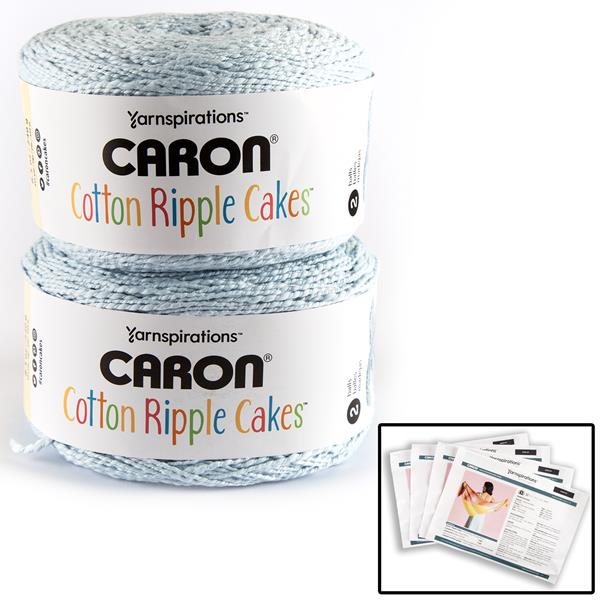 Caron Cotton Breezy Blue Ripple Cakes Yarn 240g - 2 Balls & 4 Pat - 655475