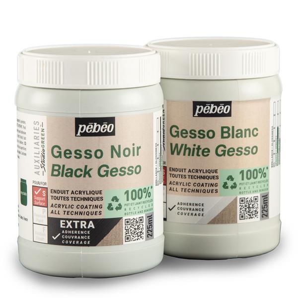 Pebeo Studio Green White & Black Gesso - 225ml Each - 656800