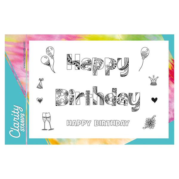 Claritystamp Funky Happy Birthday Stamp & Mask Set - 11 Stamps - 657117