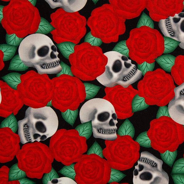 The Craft Cotton Co Gothic Halloween Skulls & Roses 1m Fabric Pie - 660957