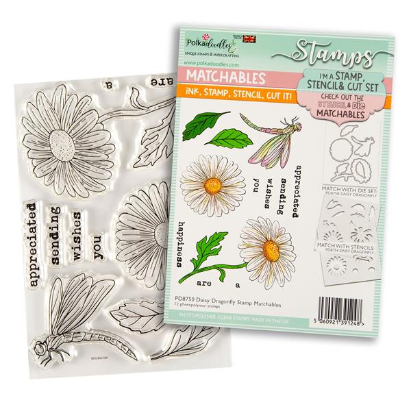 Polkadoodles Daisy Dragonfly Clear A6 Stamp Set - 12 Stamps - 664343
