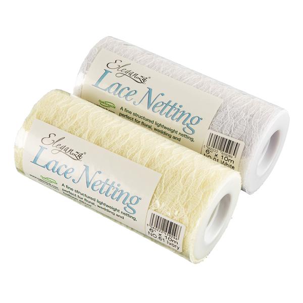 Eleganza Lace Netting - White & Ivory - 6" x 10m each - 665169