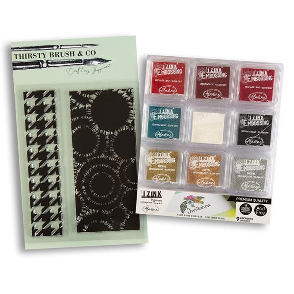 iZink Embossing Ink Pad 9pc Set with Thirsty Brush Strip Stamp Du - 675095