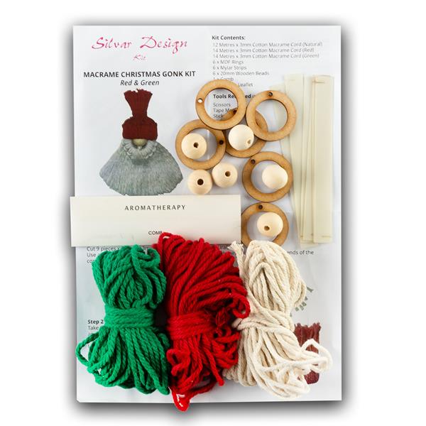 Silvar Design Macrame Christmas Gonk Kit - Makes 6 - Red & Green - 690101