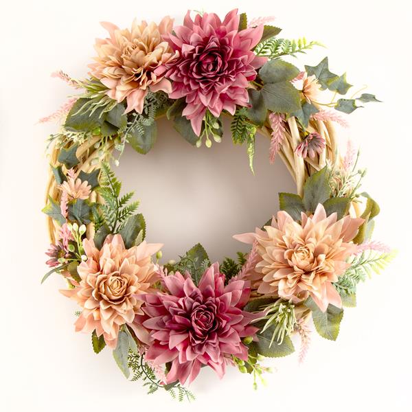Dawn Bibby Pink Spiky Dahlia Wicker Wreath Kit - 692449
