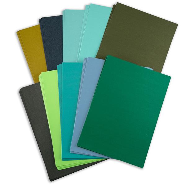 Assorted A4 Green & Blue Pearlised & Glitter Card Pack - 10 Colou - 693401