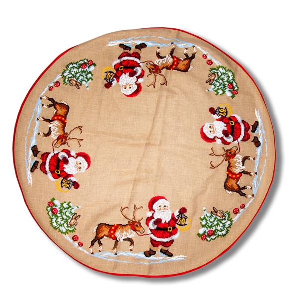 Permin Santa & Reindeer Round Table Cover Cross Stitch Kit - 698325