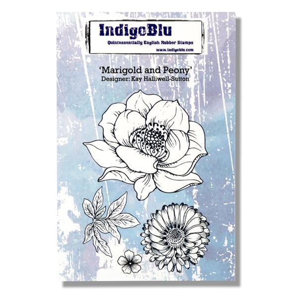 IndigoBlu A6 Red Rubber Stamp - Marigold & Peony