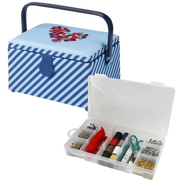 Sewing Online Heart Stripe Medium Sewing Basket with Sewing Kit - 721252