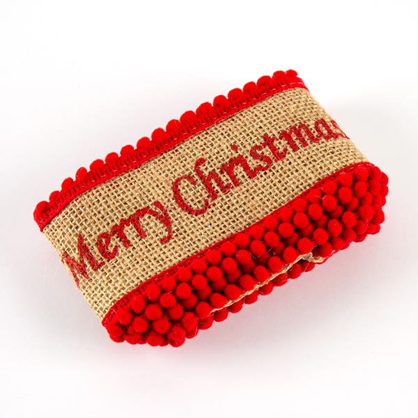 House of Alistair Hessian 'Merry Christmas' Ribbon with Pom Pom T - 726156