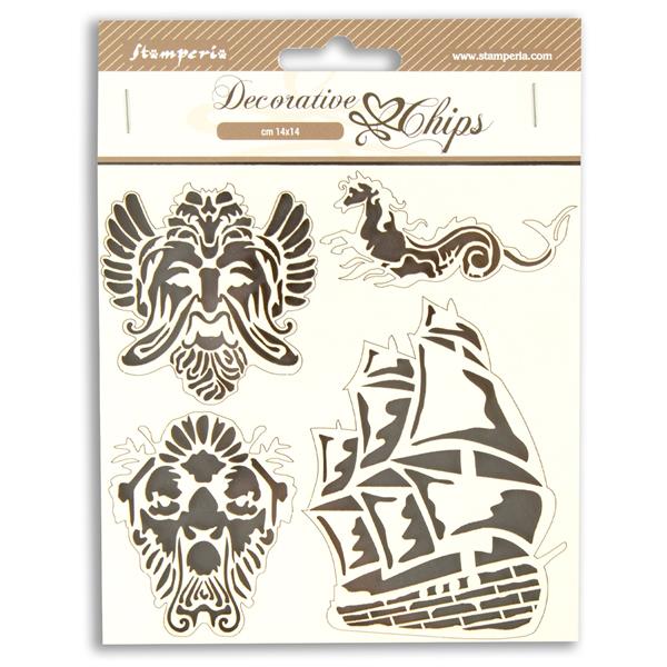 Stamperia Songs of the Sea 14x14cm Decorative Chips - Sailing Shi - 734082