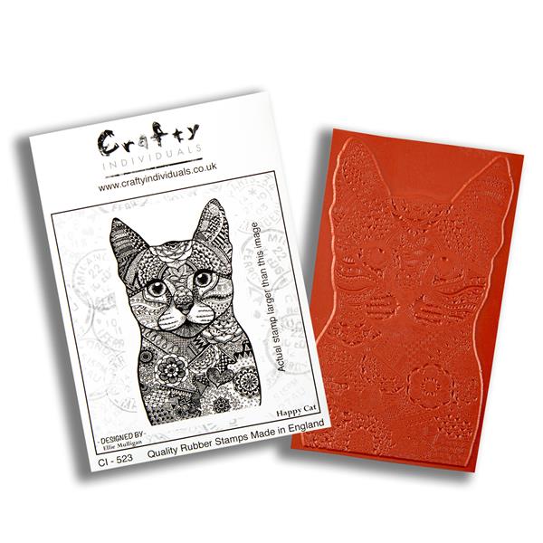 Crafty Individuals Happy Cat Cling Mounted Rubber Stamp - 749190