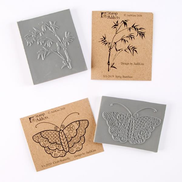 Stamp Addicts Cloth Butterfly Sprig Bamboo Cling Mounted Rubber Stamp Set 2 Stamps