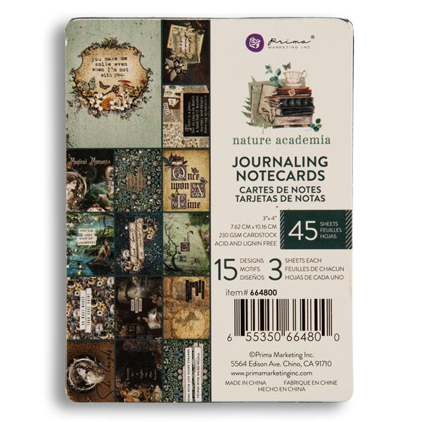 Prima 3x4" Journaling Cards - Nature Academia - 15 Designs - 45 S - 766656