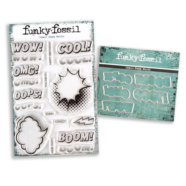 Funky Fossil A5 Comic Book Words Stamp & Matching Die Set - 18 St - 772336
