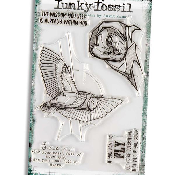 Funky Fossil A5 Midnight Feathers Stamp Set, 8x8” Dreamscapes Pap - 777558