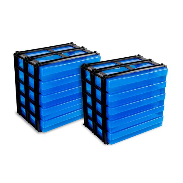 WestonBoxes - 10 A4 Clear Blue Storage Boxes & 2 Stak Frames - 786967