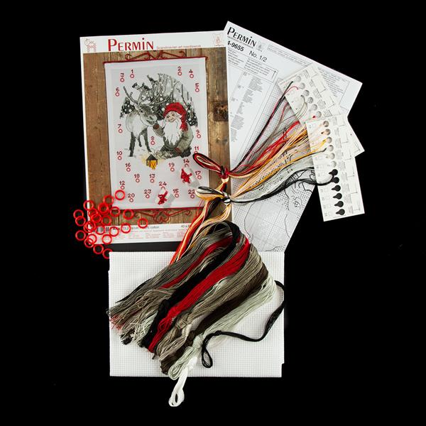 Permin Elf & Reindeer Advent Calendar Cross Stitch Kit - 793468