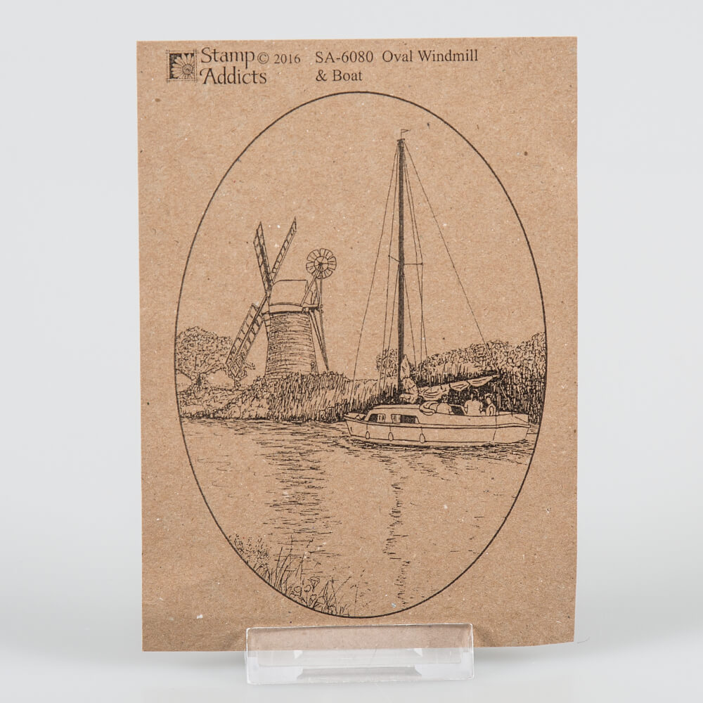 Stamp Addicts Windmill Boat in Oval Frame and Windmill Unmounted Rubber Stamps