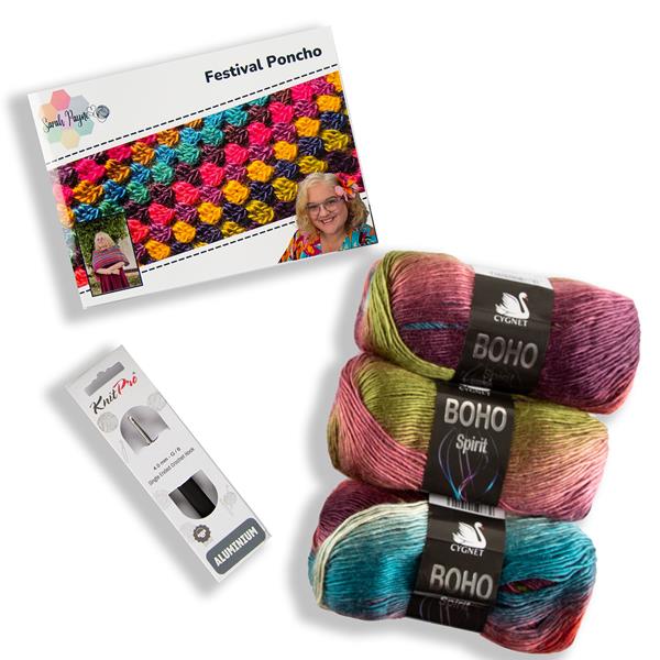 Sarah Payne Crochets Boheme Poncho Kit - Includes: Pattern, 3 Bal - 806168