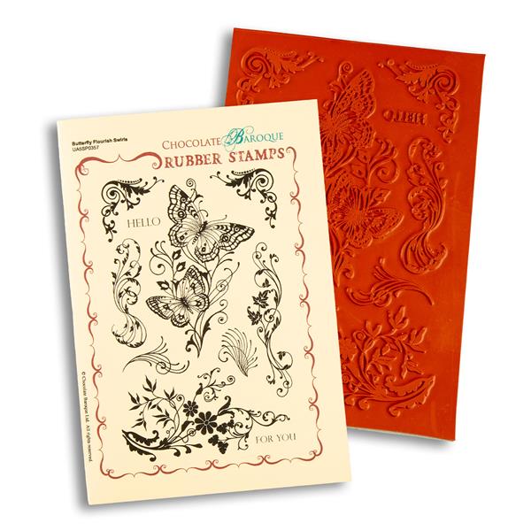 Chocolate Baroque Butterfly Flourish A5 Mounted Stamp Sheet - 10  - 806248