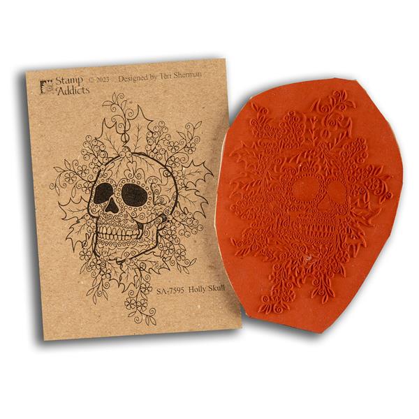 Stamp Addicts Holly Skull Cling Mounted Rubber Stamp - 818899