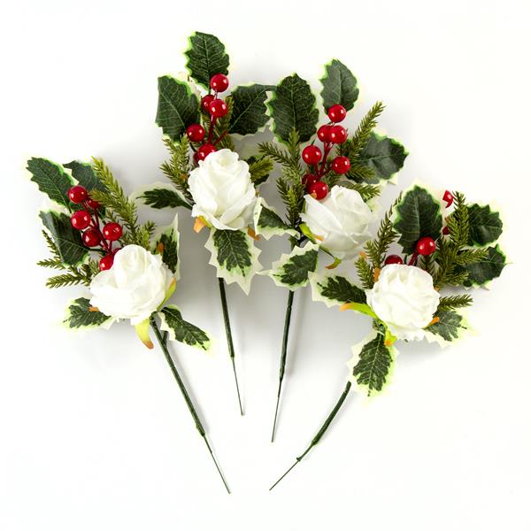 Dawn Bibby Rose and Holly Picks - Choose 4 Ivory or 4 Red - 830023