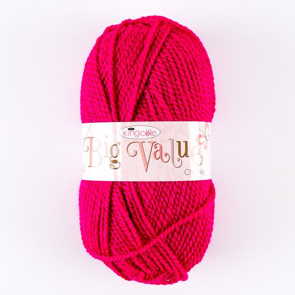 King Cole Bright Pink Big Value Chunky Yarn - 100g - 100% Premium - 830397
