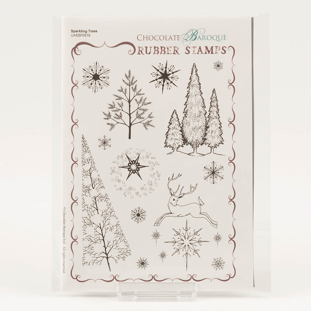 Chocolate Baroque Sparkling Trees Stamp Set - 14 Images