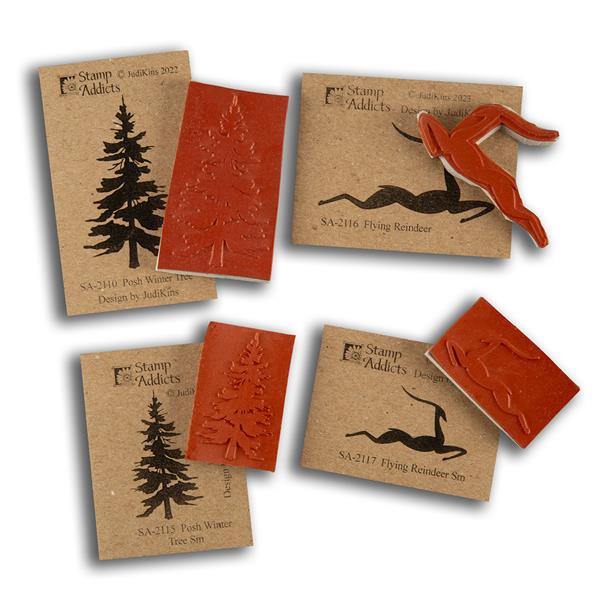 Stamp Addicts Posh Winter Trees & Flying Reindeers Cling Mounted  - 841791