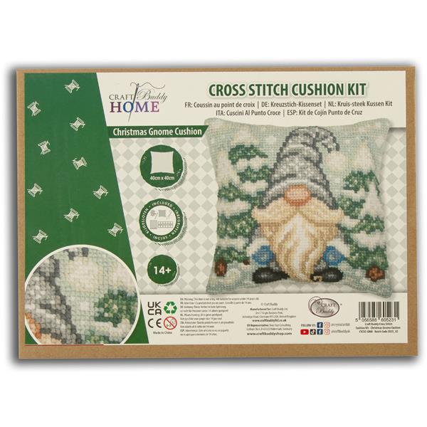 Craft Buddy 40x40cm Cross Stitch Cushion Kit - Christmas Gnome - 845677