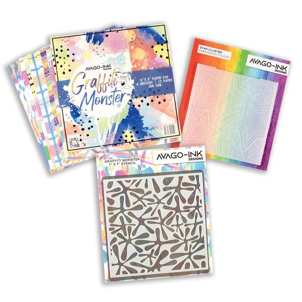 AVAGO-INK Collection - 8x8" Paper Pad, Stencil & 6x6" Star Cluste - 848842