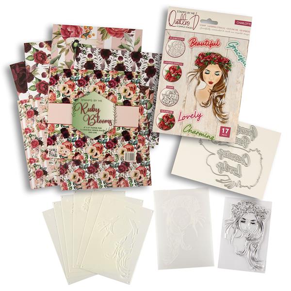 Stamps By Me Quattro D Charlotte Set with Ruby Blooms 8x8" Paper  - 862282