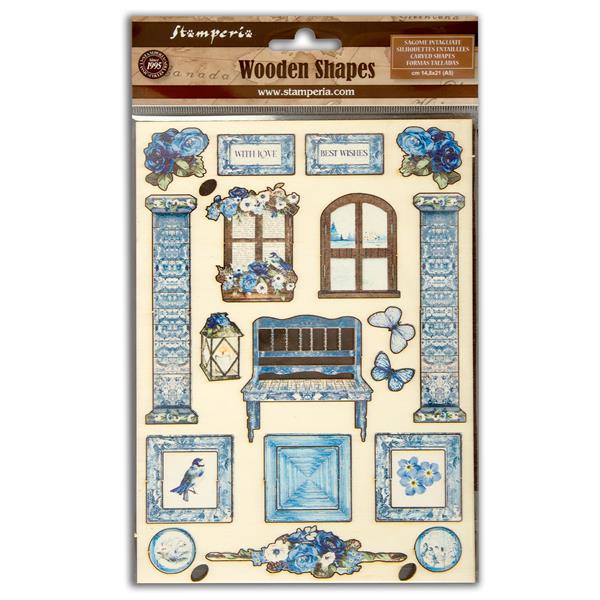 Stamperia Blue Land A5 Colored Wooden Shapes - 874453
