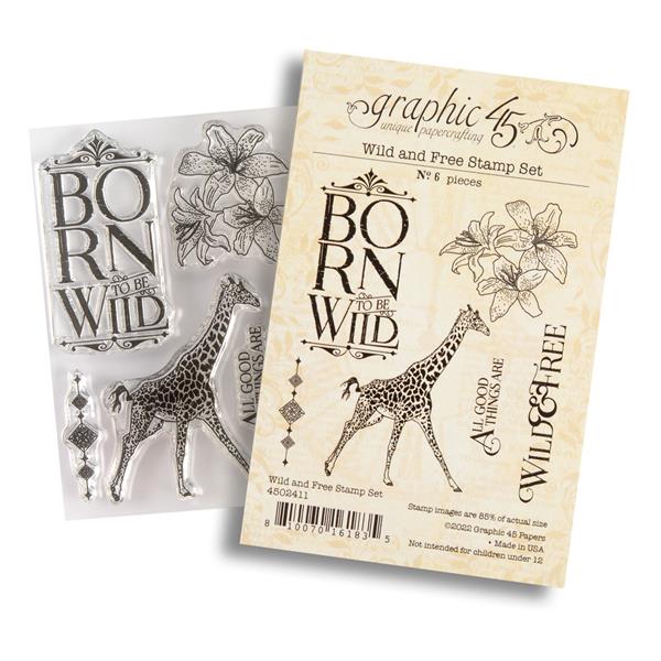 Graphic 45 Wild and Free Stamp Set - 6 Stamps - 890140
