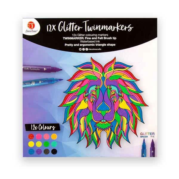 DecoTime 12  Glitter Twin Markers - Water Based - 903753