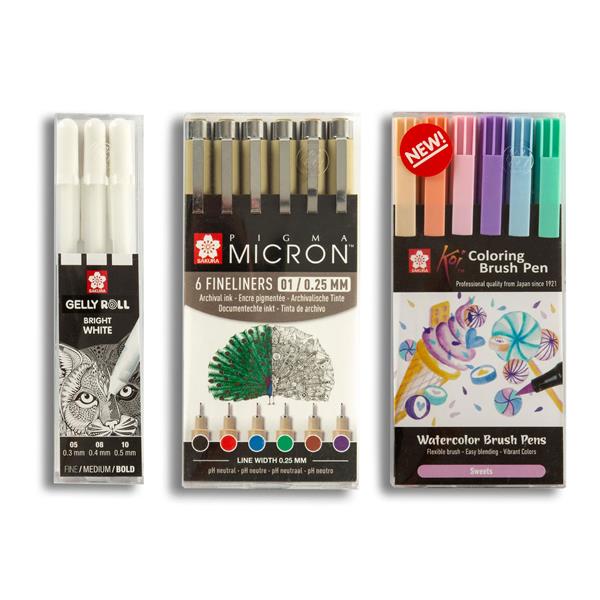 Sakura 6 Coloring Brush Pens and 6 Fineliners with FREE Gelly Rol - 905694